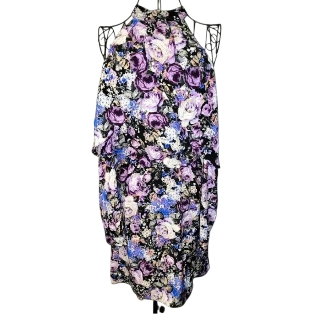 Women's M 100% Silk floral ethereal off shoulders elegant Chic halter dress M